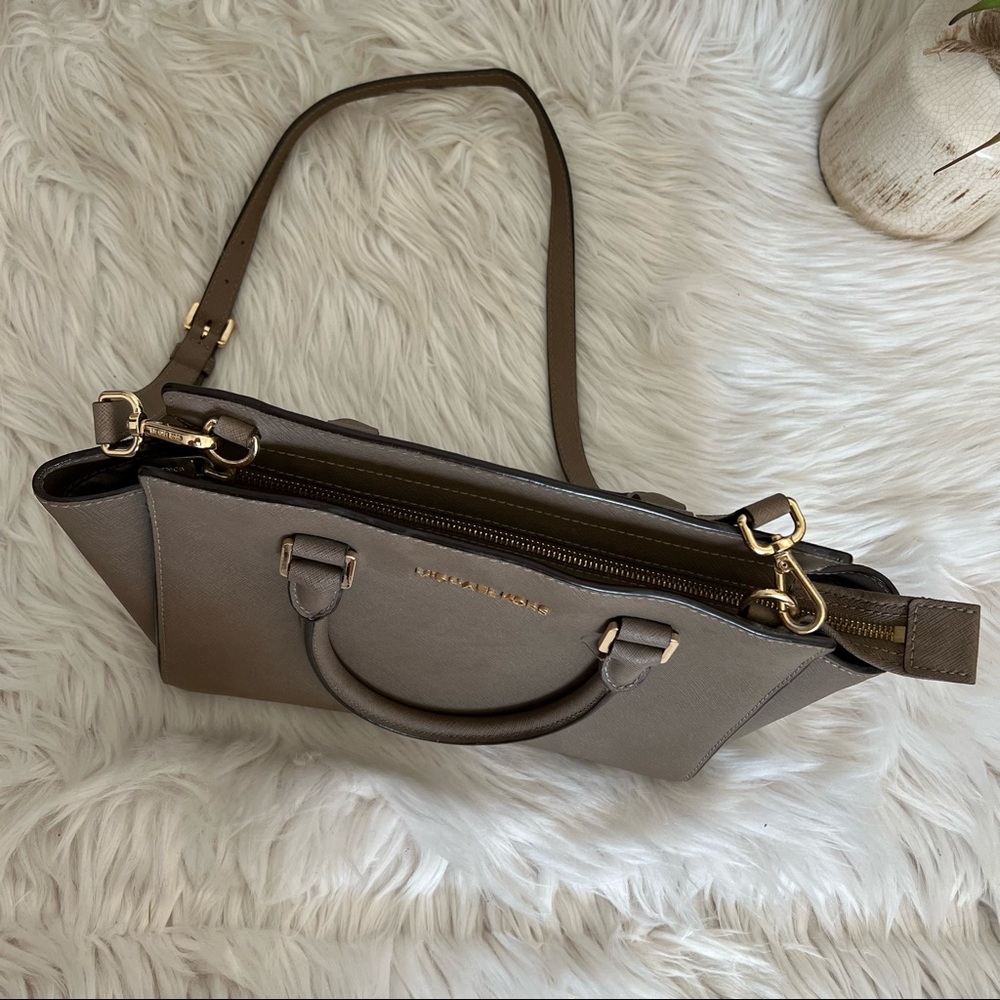 Michael Kors Selma Saffiano Leather Satchel in taupe - Picture 7 of 15